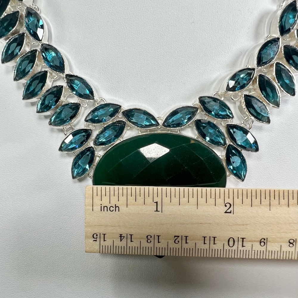 Emerald 925 Faceted Large Synthetic Gemstone Necklace - Picture 6 of 6